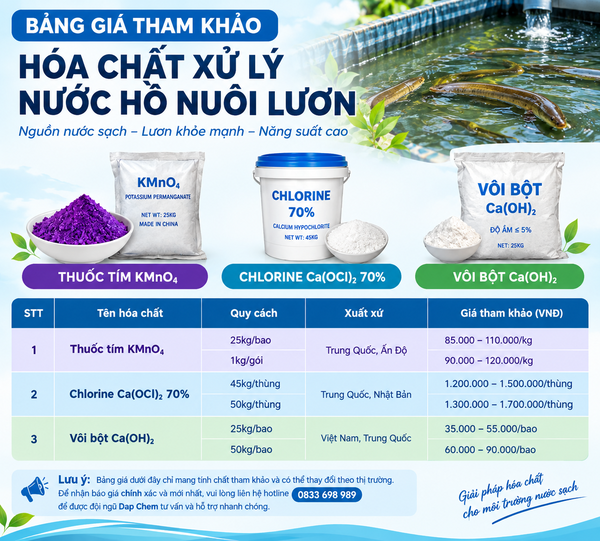 Bảng giá hóa chất xử lý nước nuôi lươn